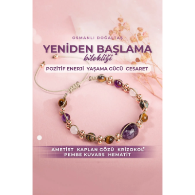  Yeniden Başlama Bilekliği Ametist Kaplan Gözü Krizokol Doğal Taşlı El Işçiliği