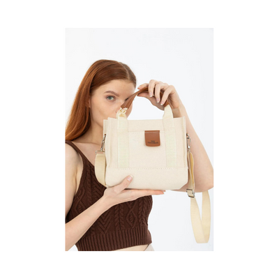  
  Kadın Krem Kanvas Çapraz Askılı Mini The Tote Bag El Omuz Çanta