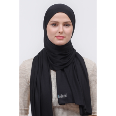Tesettür Penye Şal Düz Siyah