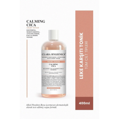  
Clara Hygienics Calming Cica Nemlendirici Yatıştırıcı Yüz Ve Vücut Gece Tonik 400ml Vegan Leke Karşıtı