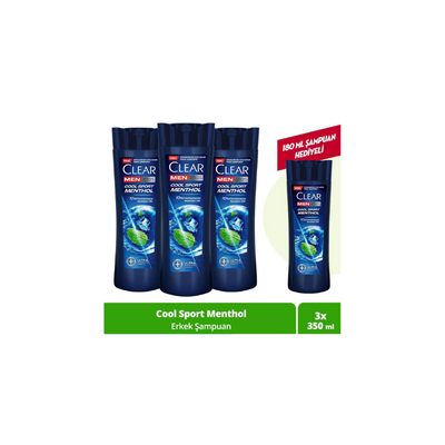 
                    Clear Men Kepeğe Karşı Etkili Şampuan Cool Sport Menthol 350 ml X3
                    